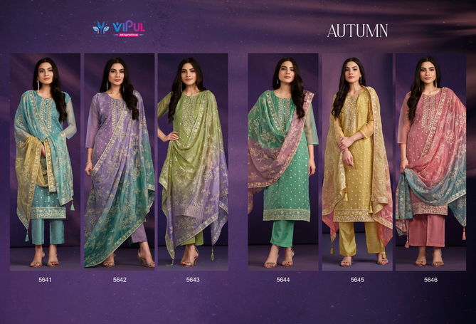 Autumn By Vipul Organza Embroidery Designer Salwar Suits Wholesale Price In Surat